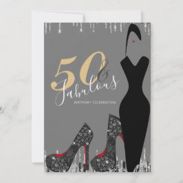 Invitación Elegante Glam Silver Gold Fiesta de cumpleaños 50 