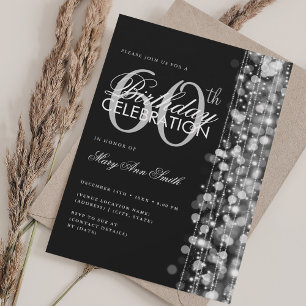 Invitación Elegante Glam Sparkles de cumpleaños 60 negro plat