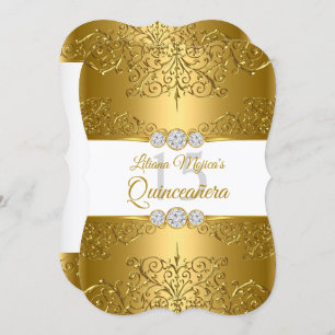Invitación Elegante Glamour de Diamante Blanco Oro Quinceaner