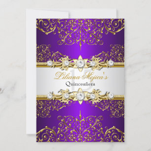 Invitación Elegante Glamour dorado morado vintage Quinceanera