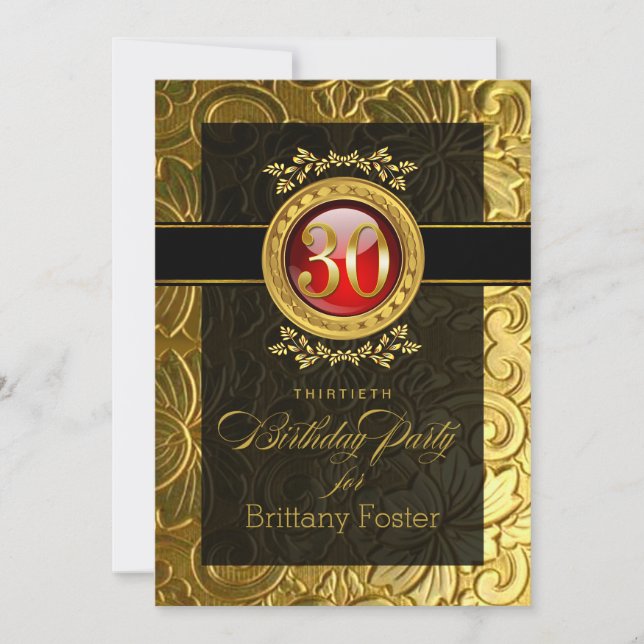Invitación Elegante Glamour Grabado en relieve 30 cumpleaños (Anverso)