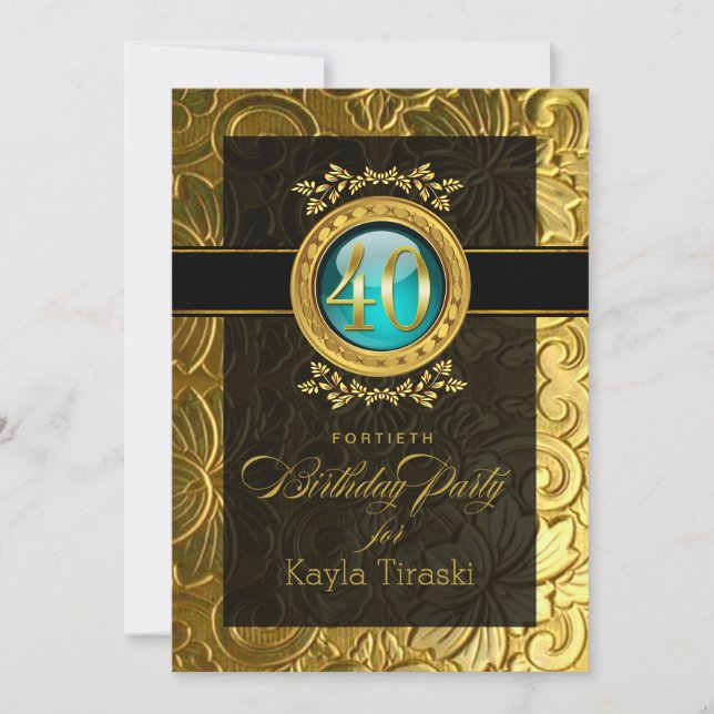 Invitación Elegante Glamour Grabado en relieve 40 cumpleaños (Anverso)