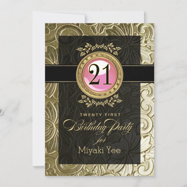 Invitación Elegante glamour Grabado en relieve cumpleaños 21 (Anverso)