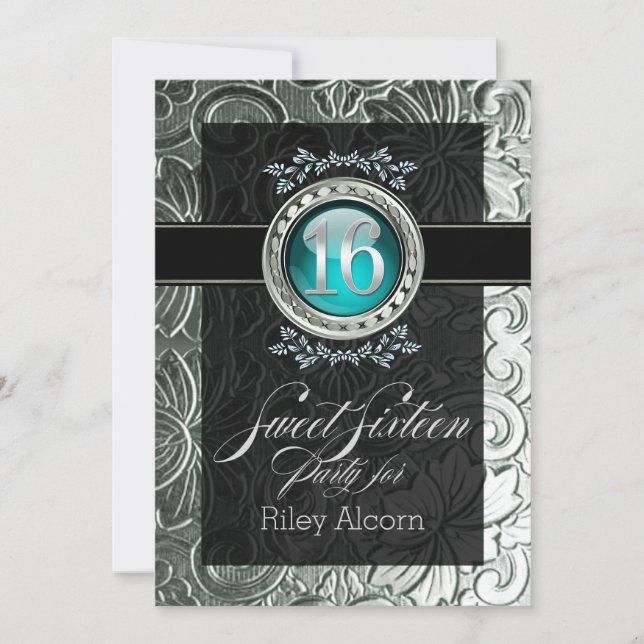 Invitación Elegante Glamour Grabado en relieve Sweet 16 (Anverso)