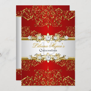 Invitación Elegante Glamur Rojo Vintage Quinceanera