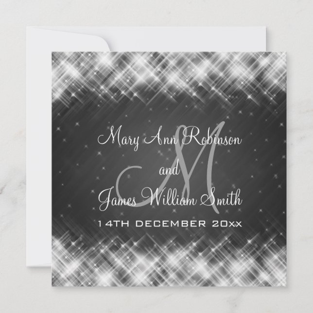 Invitación Elegante glamuroso matrimonio despierta a negro (Anverso)