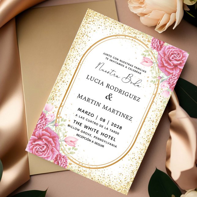 Invitación Elegante Gliter Floral Oro Español Nuestra Boda (Subido por el creador)