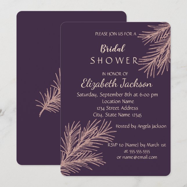 Invitación Elegante Glitter Branch Chic  Bridal Shower (Anverso / Reverso)