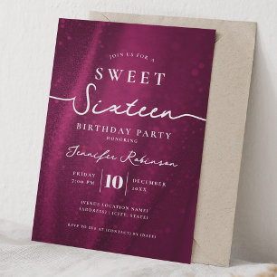Invitación Elegante Glitter Chic Cumpleaños 16 Dulce Rosa Cal