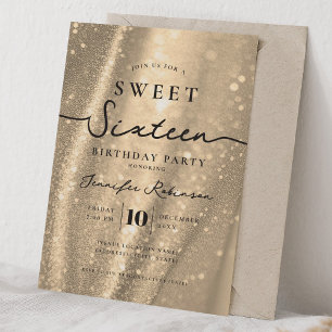 Invitación Elegante Glitter Chic Cumpleaños Dulces 16 Dorado