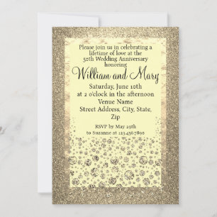 Invitación Elegante Glitter de Oro Diamante 50 Aniversario 