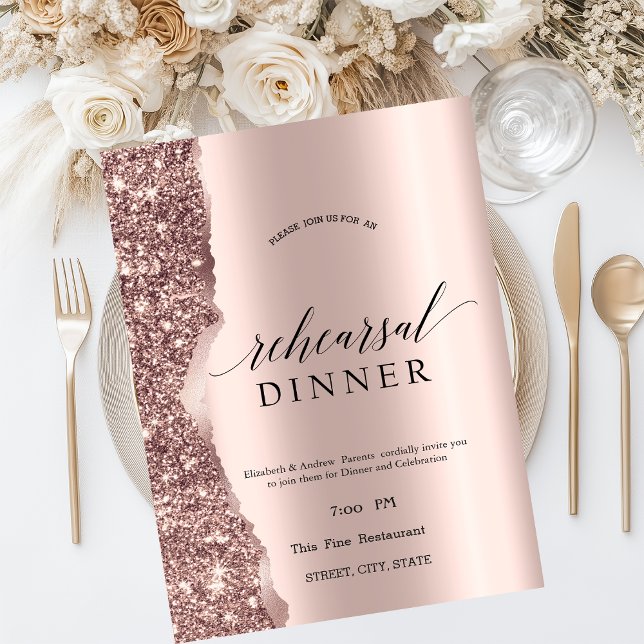 Invitación Elegante Glitter de Oro Rosa Script  (Subido por el creador)