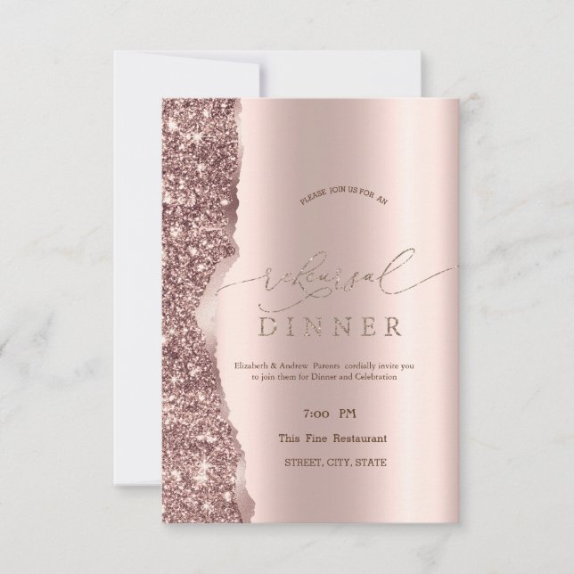 Invitación Elegante Glitter de Oro Rosa Script  (Anverso)