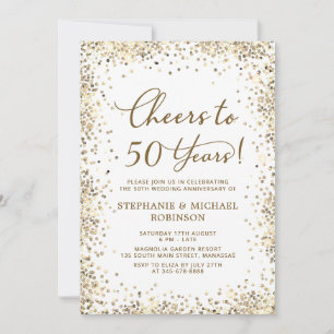 Invitación Elegante Glitter Dorado 50 Aniversario de Boda