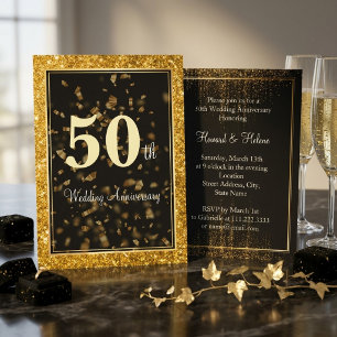 Invitación Elegante Glitter Dorado Aniversario de Boda