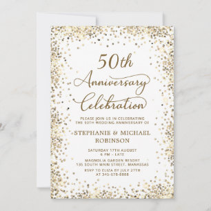 Invitación Elegante Glitter Dorado Aniversario de Bodas 50