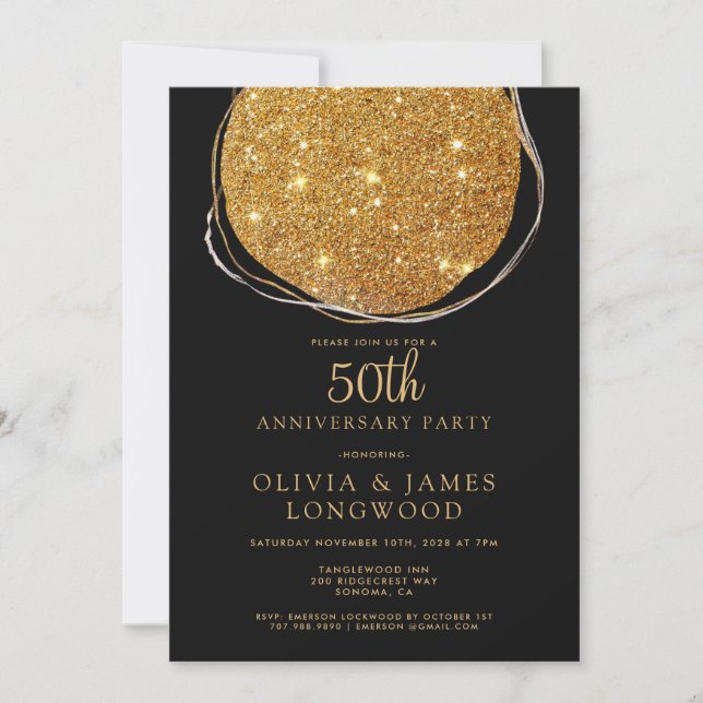 Invitación Elegante Glitter Dorado Aniversario de Bodas 50 (Anverso)