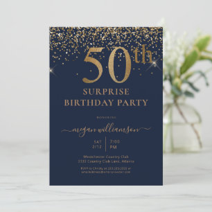 Invitación Elegante Glitter Dorado Divertido Azul Cumpleaños 