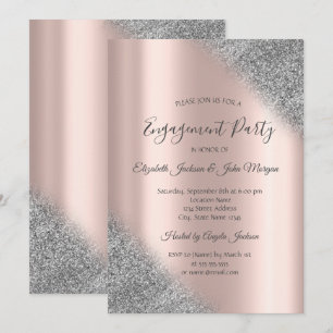 Invitación Elegante Glitter Plateado Ombre Rosa Dorado Compro
