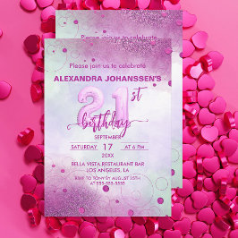Invitación Elegante globo de Relieve metalizado rosado femeni