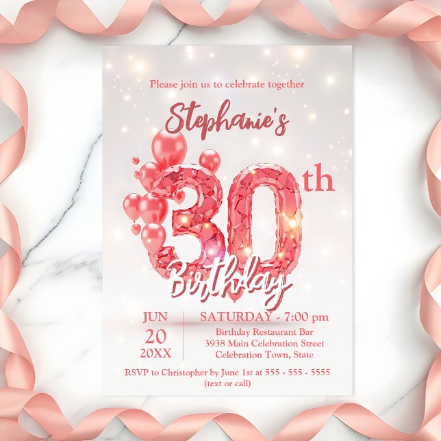 Invitación Elegante globos rosados Celebración de cumpleaños  (Subido por el creador)
