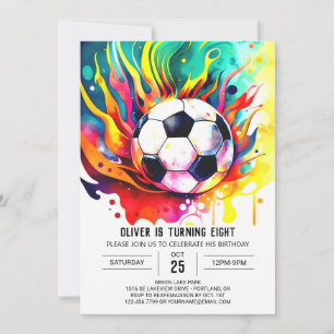 Invitación Elegante Goal Watercolor Soccer Birday