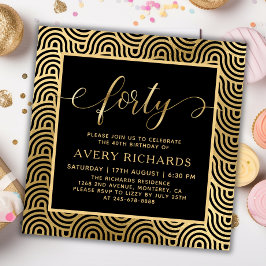 Invitación Elegante Gold 40 Script Negro 40 cumpleaños