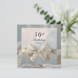 Invitación Elegante Gold 50 cumpleaños Glam Bow Swirl Motif