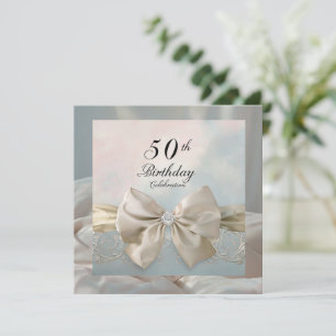 Invitación Elegante Gold 50 cumpleaños Glam Bow Swirl Motif