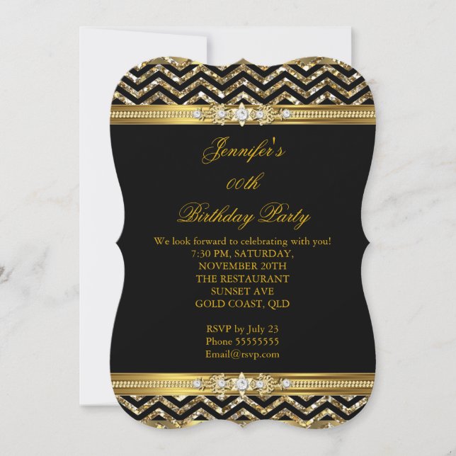 Invitación Elegante Gold Black Chevron Diamond Cumpleaños 2 (Anverso)