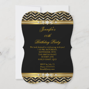 Invitación Elegante Gold Black Chevron Diamond Cumpleaños 2