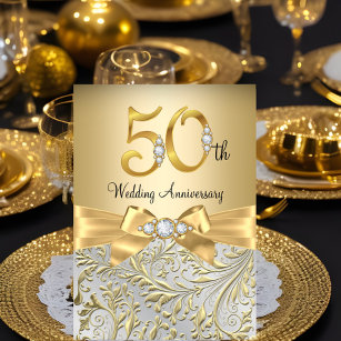 Invitación Elegante Gold Bow Diamond 50 Aniversario