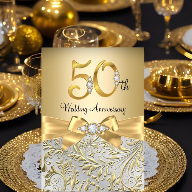 Invitación Elegante Gold Bow Diamond 50 Aniversario (Subido por el creador)