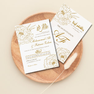 Invitación Elegante Gold Floral Bismillah Blanco Moderno Nika