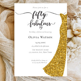 Invitación Elegante Gold Gown 50 y fabuloso cumpleaños
