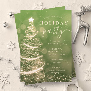 Invitación Elegante Gold Green Christmas Tree Company Holiday