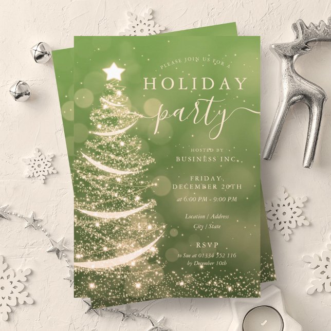 Invitación Elegante Gold Green Christmas Tree Company Holiday (Elegant Gold Green Christmas Tree Company Holiday Invitation)