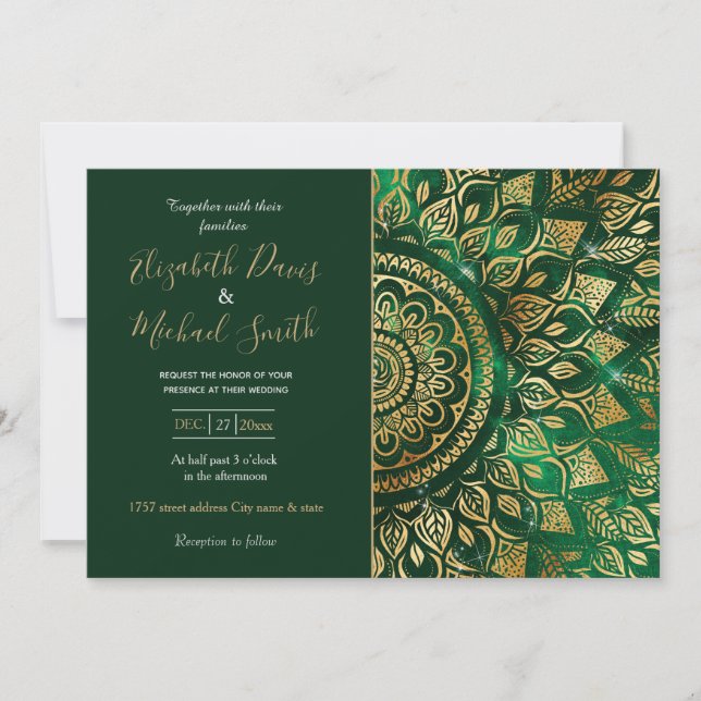 Invitación Elegante Gold Green Mandala Floral (Anverso)
