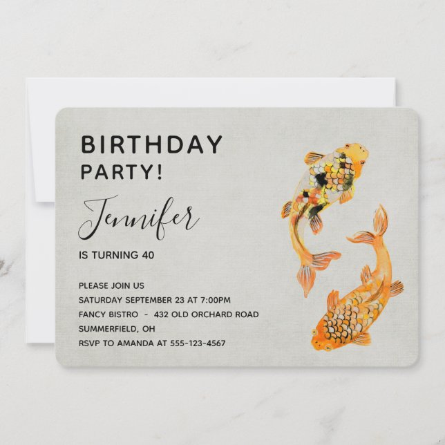 Invitación Elegante Gold Koi Fish Birday (Anverso)