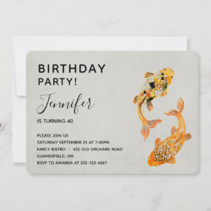 Invitación Elegante Gold Koi Fish Birday