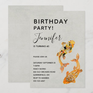 Invitación Elegante Gold Koi Fish Birday