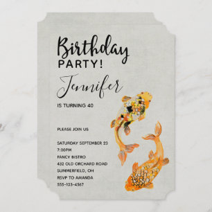 Invitación Elegante Gold Koi Fish Birday