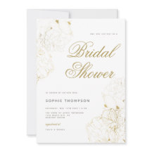 Elegante Gold Peonies Floral Sketch Bridal Shower