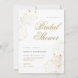 Invitación Elegante Gold Peonies Floral Sketch Bridal Shower