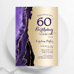 Invitación Elegante Gold Purple Agate 60 cumpleaños<br><div class="desc">Invitación a la fiesta de cumpleaños número 60 del oro y púrpura. Elegante diseño moderno con fondo geodésico de mármol agate acuarela, oro falso purpurina y tipografía de escritura. La carta de invitación de moda es perfecta para una elegante celebración del cumpleaños de las mujeres. Invitaciones Zazzle impresas o una...</div>