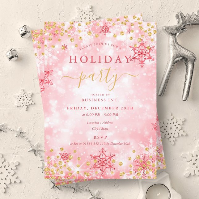 Invitación Elegante Gold Red Xmas Winter Company Holiday (Elegant Gold Red Xmas Winter Company Holiday Invitation)