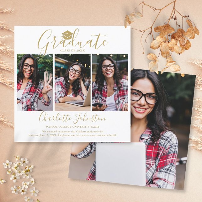 Invitación Elegante Gold Script 4 Foto Partido de Graduación (Subido por el creador)