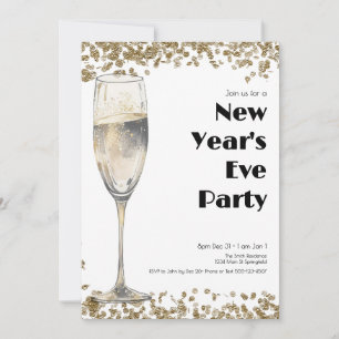 Invitación Elegante Gold Sequins Nochevieja Champagne