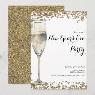 Invitación Elegante Gold Sequins Nochevieja Champagne