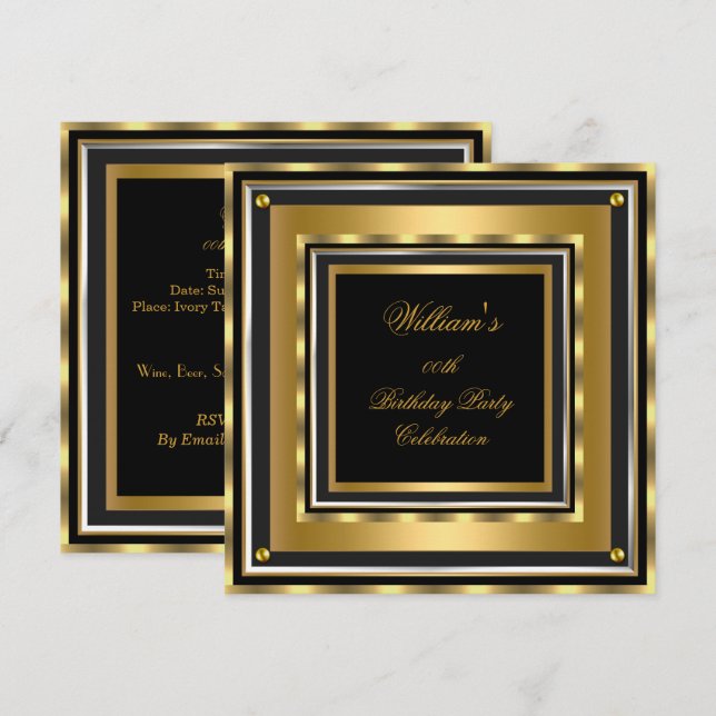 Invitación Elegante Gold Silver Black Birday Party Mens Mans (Anverso / Reverso)